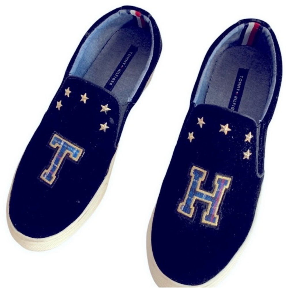 Tommy Hilfiger Black Velvet Soda Slip Ons Sz 9